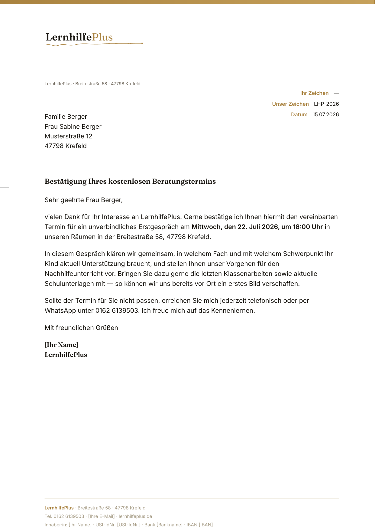 Briefbogen Konzept ① Goldfaden, DIN A4