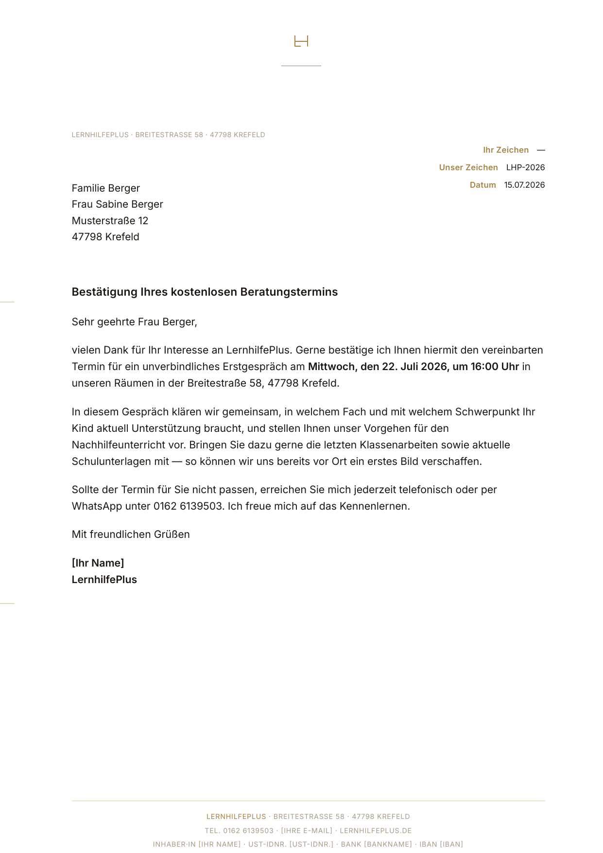 Briefbogen Konzept ③ LH-Monogramm, DIN A4